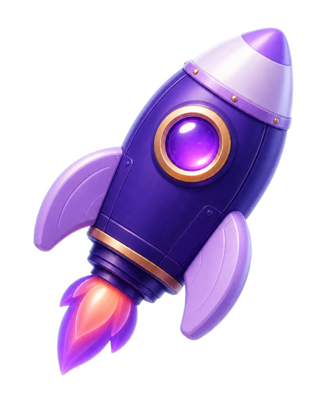 紫色のロケット Quizly が離陸