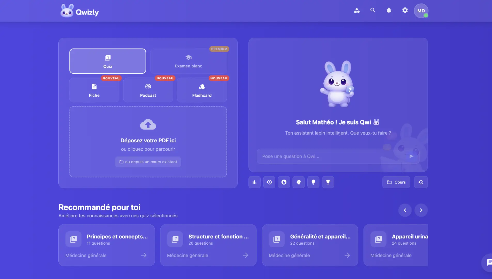 Quizly medical quiz interface