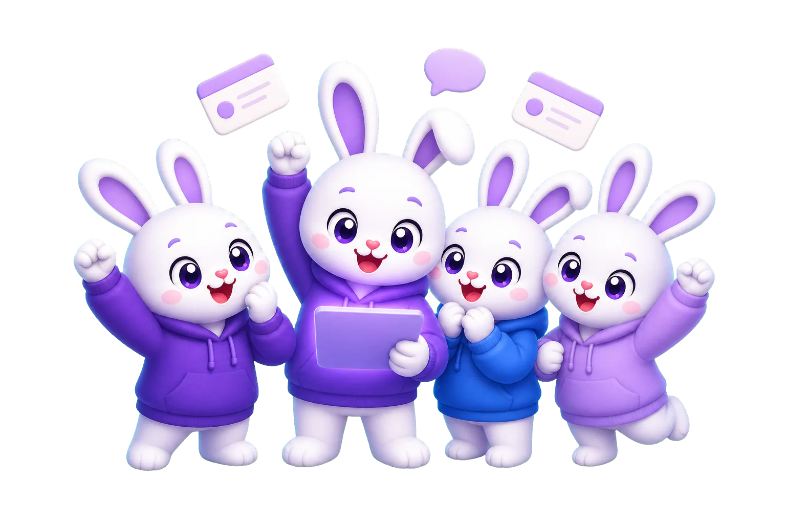 研究グループ Quizly の 4 人のメンバーが一緒に祝う